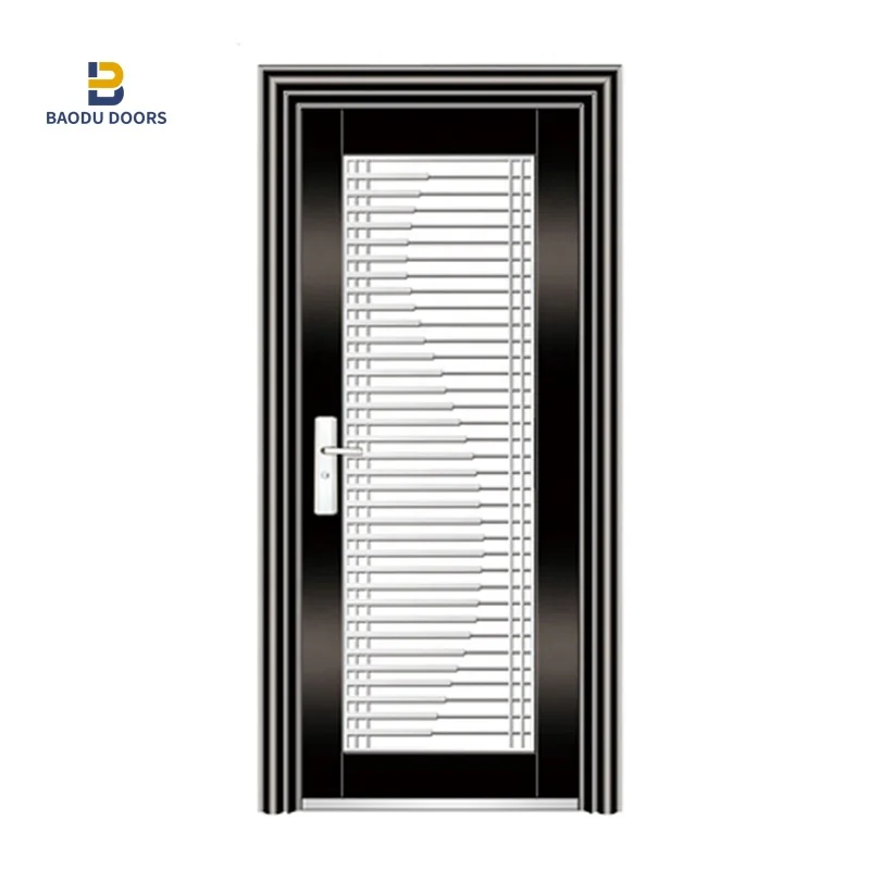 Baodu Apartment Main Gate Stainless Steel Door Modern Security Doors Exterior Doors Tempered Glass Swing Finished