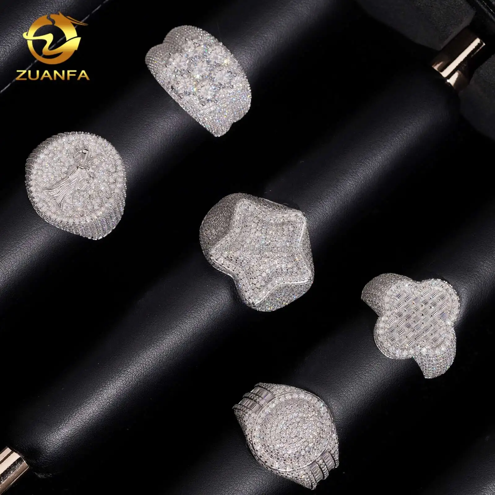 Zuanfa Fine Rings Jewelry Men's Solid 925 Sterling Silver Gold Plated ...