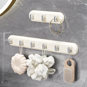 Luxury Cream Adhesive Hook Rack  Plastic Sticky Hooks for Kitchen Bathroom