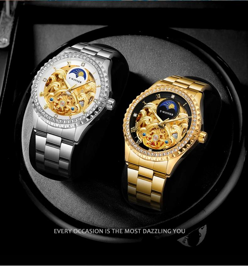 Men's Automatic Mechanical Watch Vintage Rhinestone Skeleton Design_voghion.com