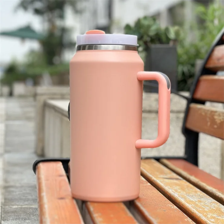 Custom logo 64 oz Adventure Stainless Steel Double Wall Metal Cup Travel  Coffee Mug 64oz Tumbler with Handle