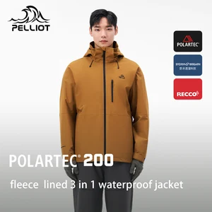 PELLIOT Men's Outdoor Winter Hiking Breathable Underarm Zippers 3 in 1 Polartec 200 Fleece Lined Waterproof Jacket