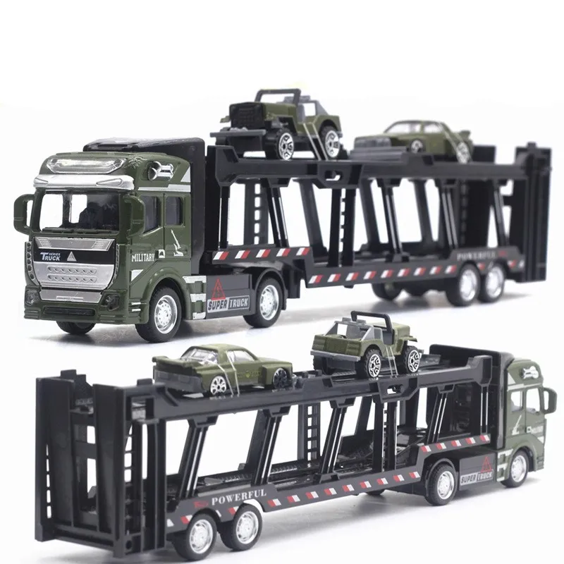 
 Потяните назад транспорт игрушка автомобиль перевозчик грузовик 1:48 тяжелый трейлер грузовик игрушка с двумя автомобилями  