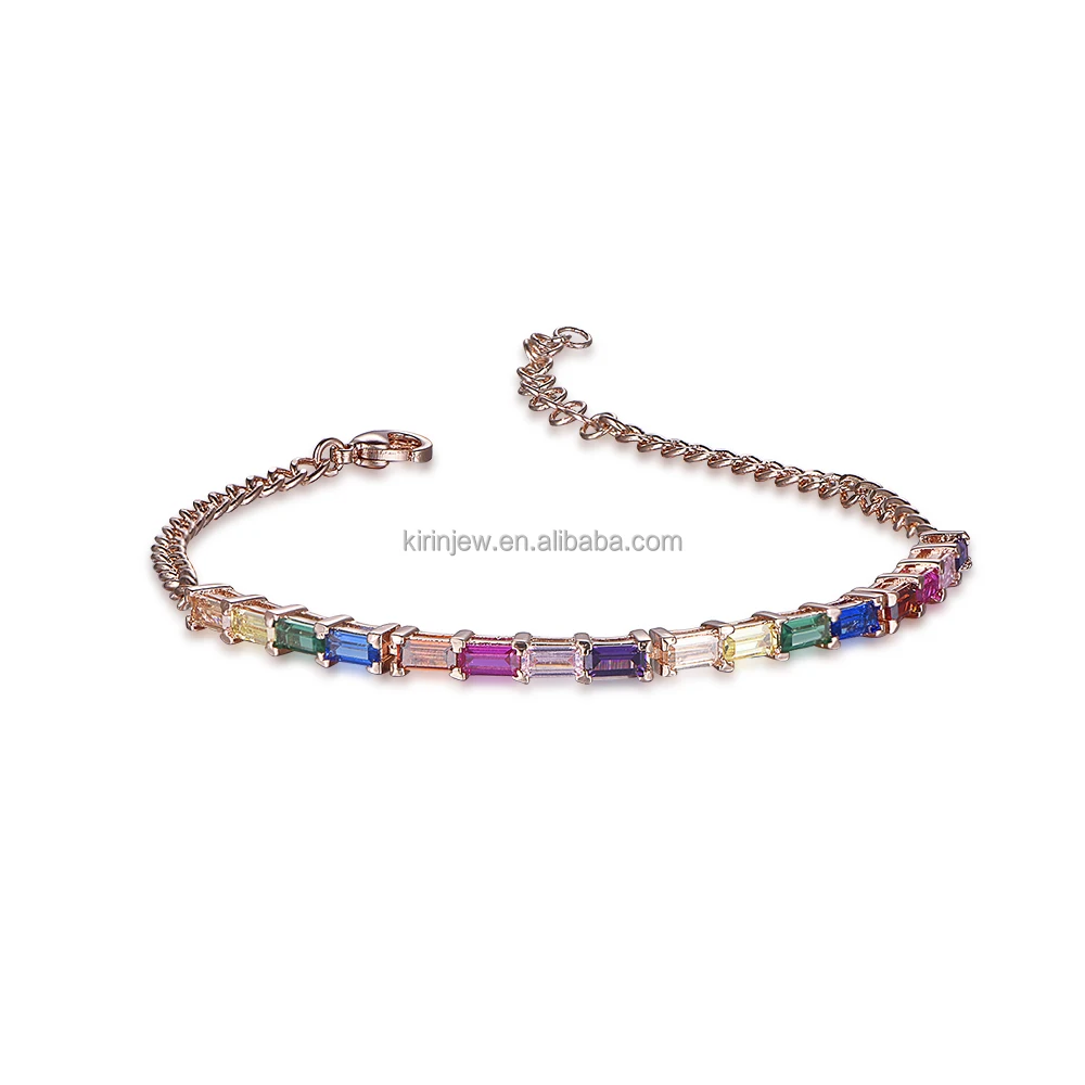 Hot Sale 5A Cubic Zircon Tennis Copper Bracelet White Gold Plated Fine Stone Bracelets Rainbow Gemstone Bracelet