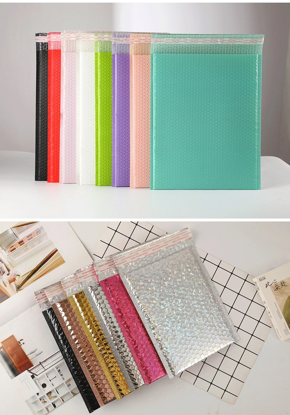 Custom Size Bubble Mailers Padded Poly Mailers Metallic Holographic