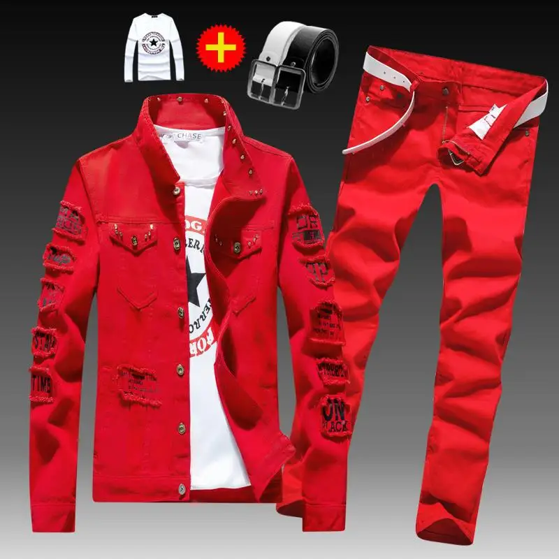 Spring and autumn men's Korean version of denim outer suit casual collocation handsome trendy jacket top clothes