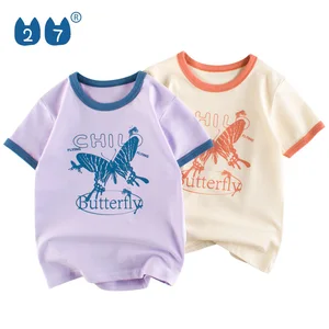 100% Cotton Knitted Fabric 1-9Years Old Butterfly Cartoon Baby Girl T Shirt