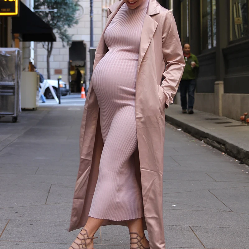Pregnant Woman Mommy Wear - Solid Long Sleeve Maternity Gown