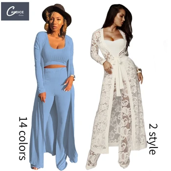 Candice fall 2021 women clothes knitted suit Trending Ribbed Plus Size Outfit cardigan autumn 3 Piece Set
