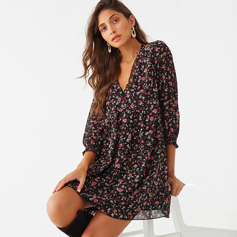 floral chiffon peasant sleeve dress