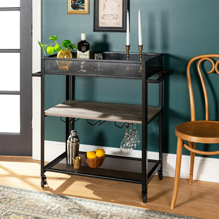 Home Metal And Mdf Bar Cart Trolley Hotel Serving Trolley Luxury With