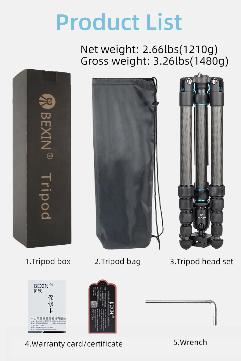 HOT SELLING BEXIN MS29C Max Loading 10kgs Lightweight Table Mobile DSLR Carbon Fiber Mini Tripod for Camera Phone