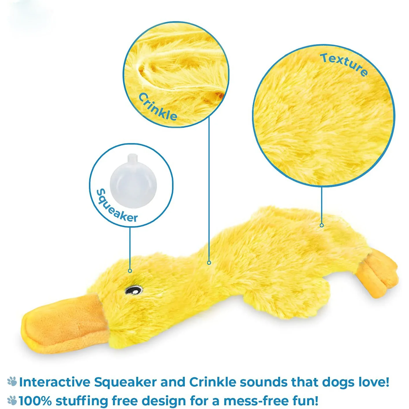 Factory Custom Crinkle Dog Toy Cute No Stuffing Duck With Soft Squeaker ...