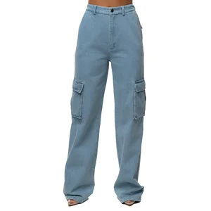 High Quality Women's Straight Leg Denim Jeans Casual Wide Leg Pants Flat Front Design Loose Fit Cargo ODM Service Available