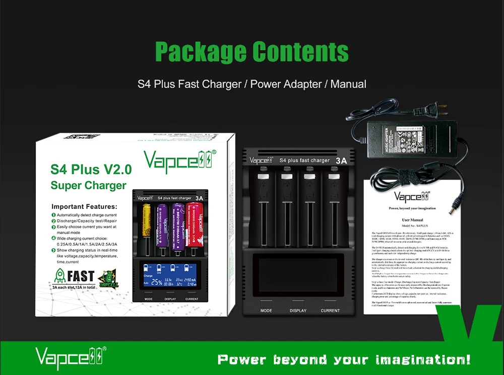 fast 4 vap Beat Btc-3100 Vapcell S4 Plus Smart Charger 4 Slots 12A Fast Charger for Li  Ion Ni