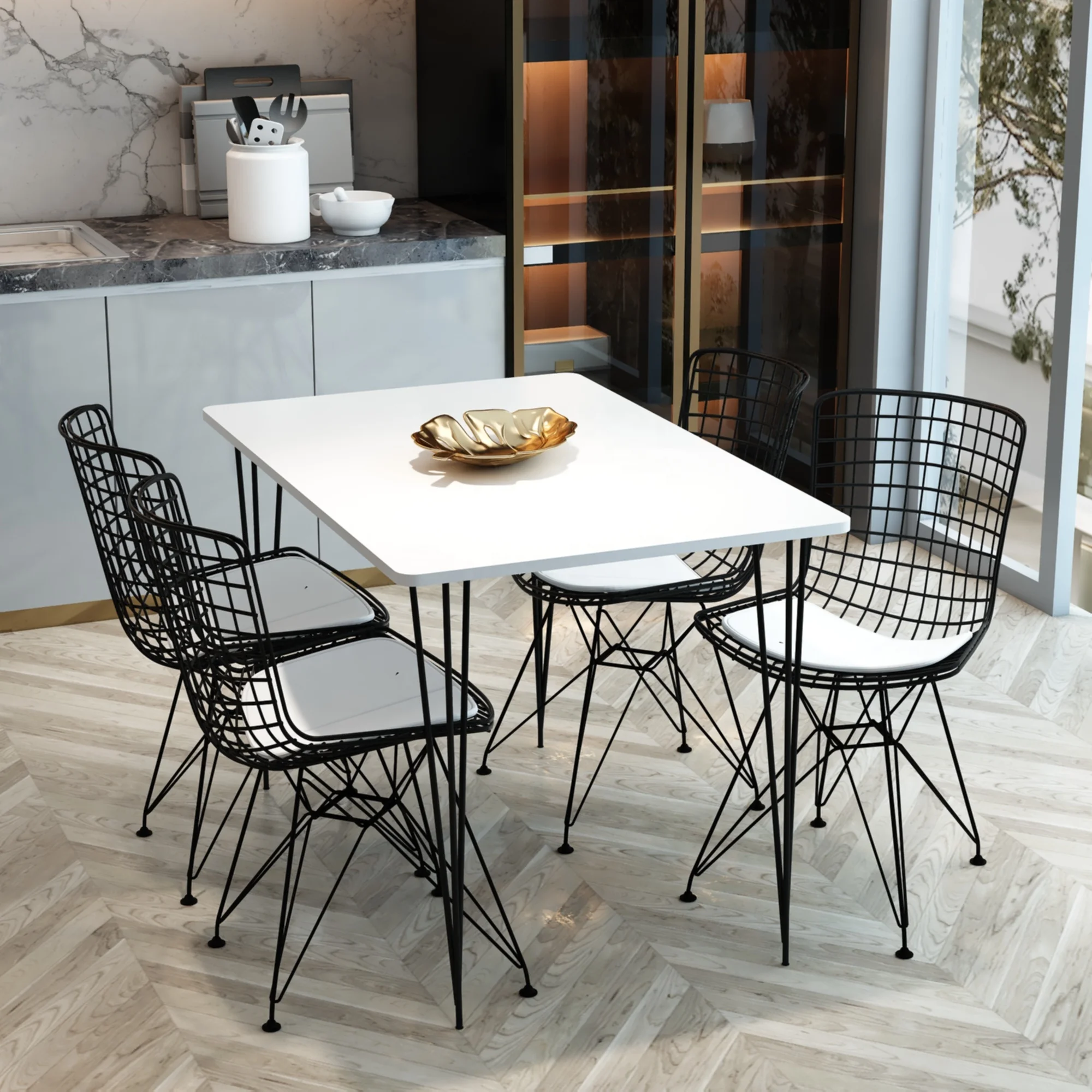 Kitchen Table Set Dining Table Living Room Furniture Garden Table Easy Assemble Metal Leg  Modern Home Furniture Made in Turkey