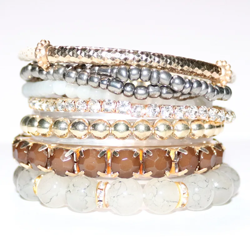 Wholesale Bohemian Fashion Charm Stack Bracelets Set Colorful Natural Stone Boho Ethnic Rice Beaded Jewelry Bracelet Gift Sets