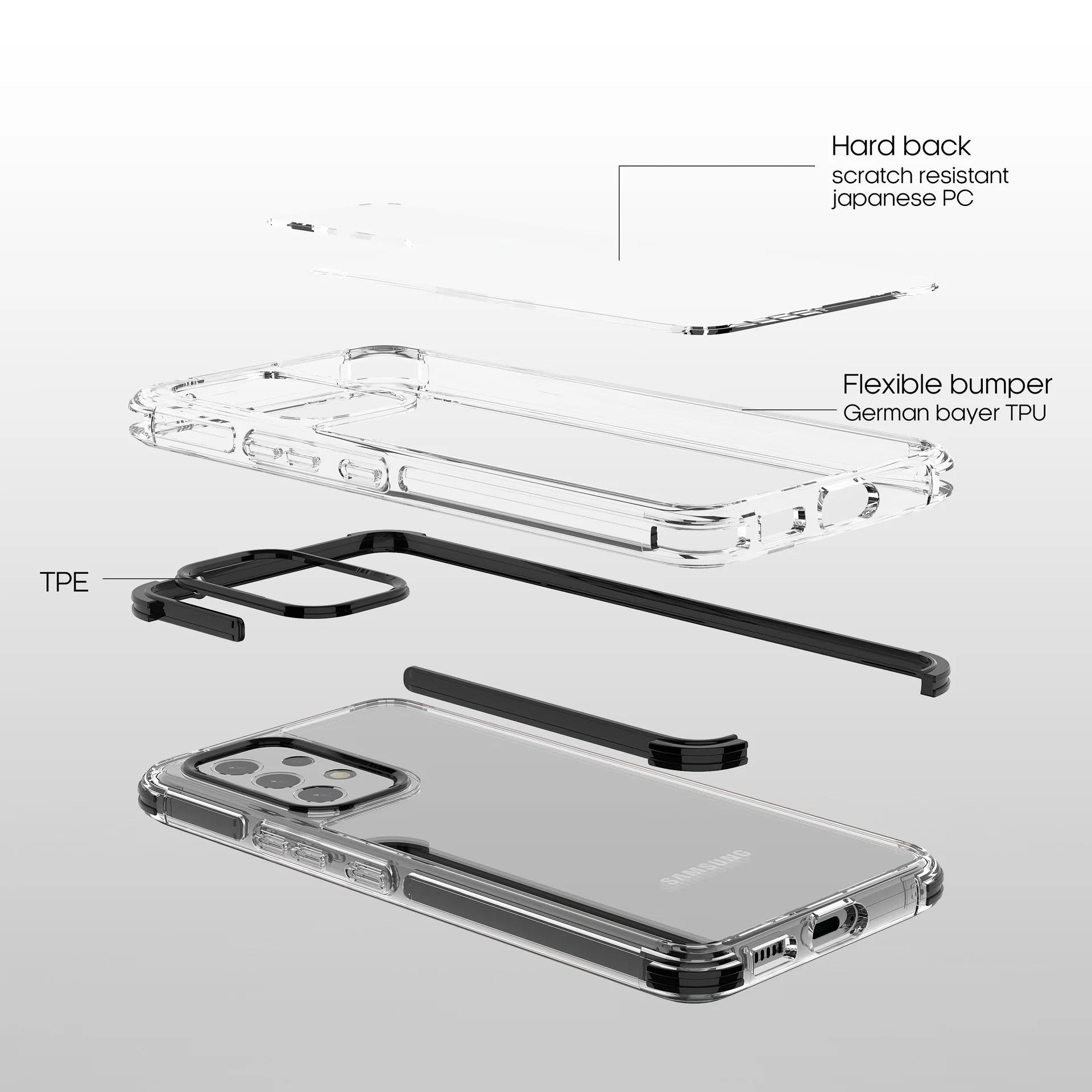 Custom Manufacturer Anti-scratch Transparent Soft TPU+TPE+PC 3in1 Clear Phone Case for Samsung for Galaxy A73 A53 5G Mobile Phon