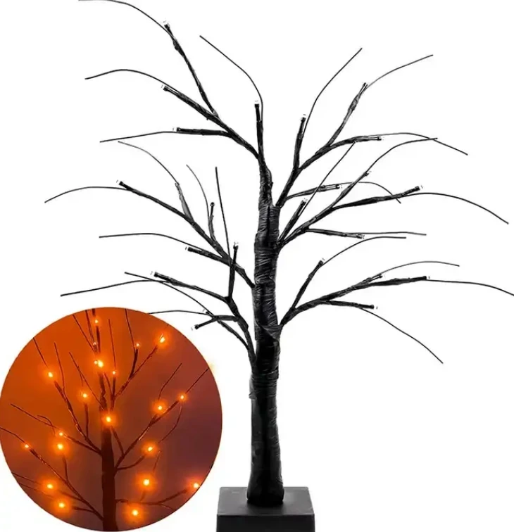 Halloween Black LED Light Tree with Purple Orange Dual Color for Halloween Christmas Table Decorations