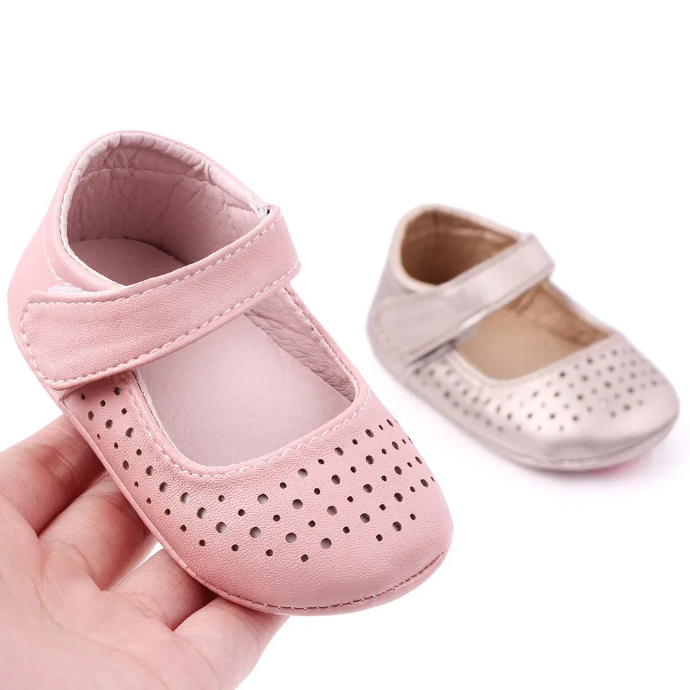 Cute pure hollow design rubber sole dress baby girl shoes walking shoes
