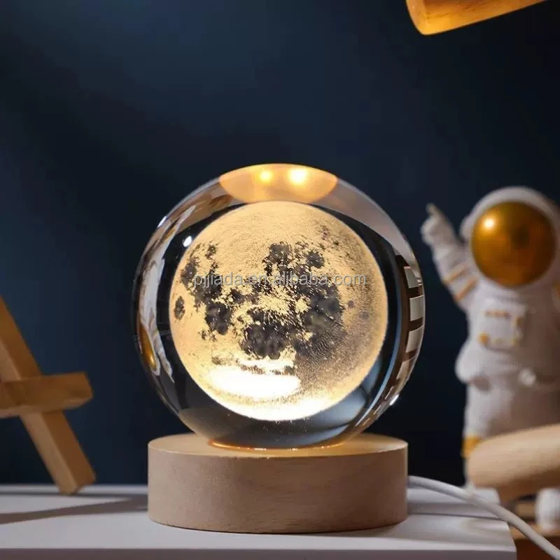直径60mmのガラス製土星月太陽系惑星球体、3Dレーザー彫刻銀河