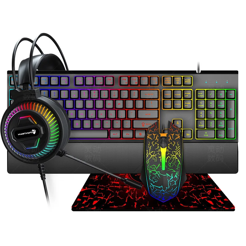 Original logo Four-in-One LED Wired Gaming Keyboard Mouse Mice Combo with Headset and Pa aperçu 8