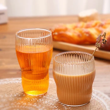 56H Japanese style vertical stripe glass high borosilicate water cup milk cup household juice cup gourd beer mug