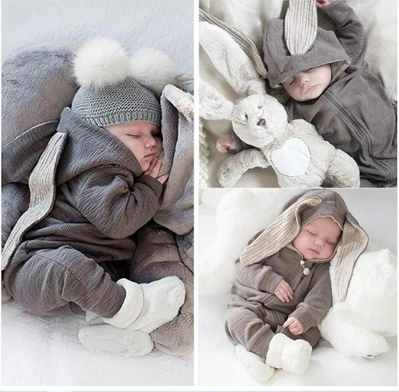 Одежда для новорожденных Детский комбинезон унисекс с капюшоном и ушками кролика