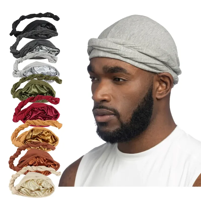 Fashion Soft Stretch Bonnet Beanie Cap Dome Wave India Hat Head Wraps Bandanas Satin Lined Muslim Turban for Men Women Caps
