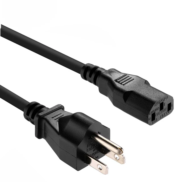 American 3 Pin Prong Plug Cable USA 3Pin 18 16AWG Power Cord US Plug C13 PC Power Extension Cord American AC Power Plug