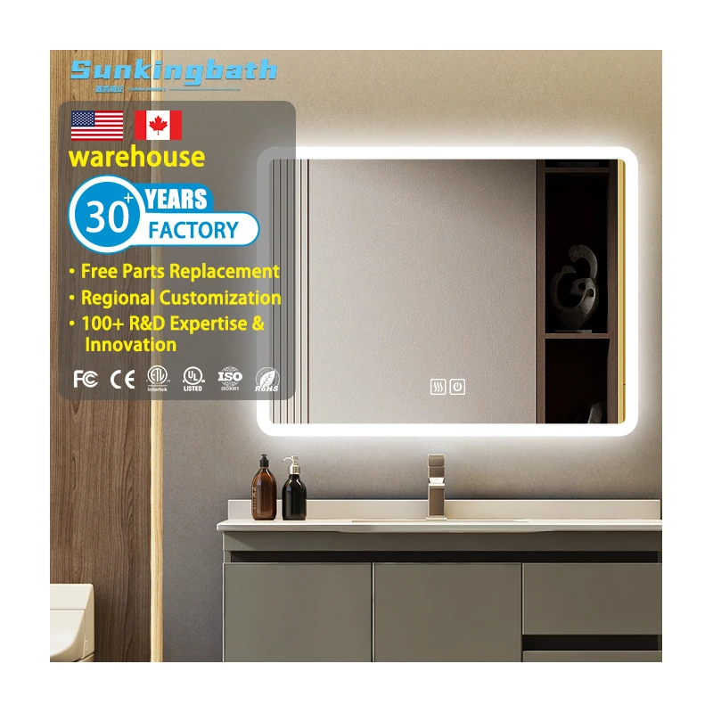 LED Smart Mirror Wall Mounted Rectangle Defogging Luminous Explosion-proof Mirror Waterproof Bathroom Mirror