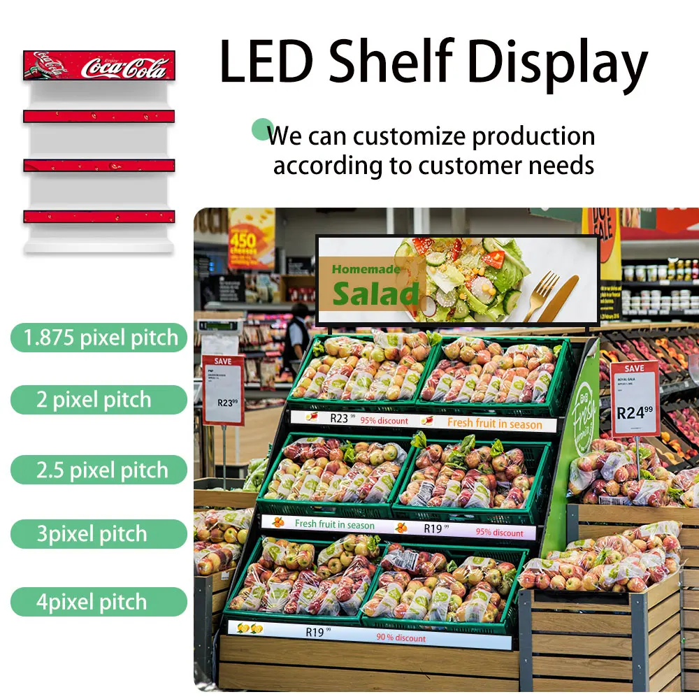 P1.875 Digital Led Indoor Advertise Display Wide Bar Stretch Led Shelf