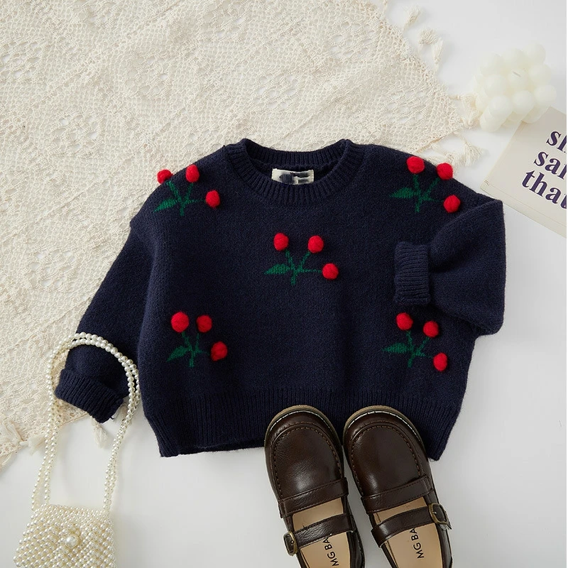 Girl cherry pullover sweater baby wear baby knit organic cotton