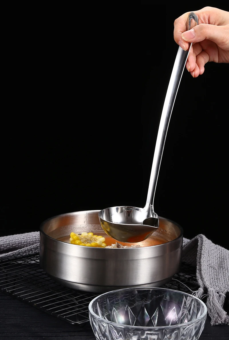 Stainless Steel Soup Spoon Long Handle Soup Fat Oil Separator Ladle Oil