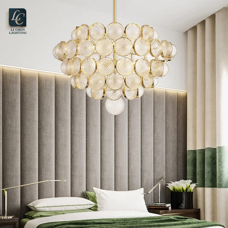 P0023 Modern Textured Glass Chandelier – Luxury Art Gold Suspension Lamp for Living Room
