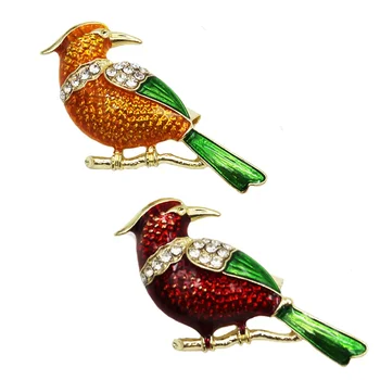 Fashion Luxury Brooches Enamel Gold Plated Bird Animal Rhinestone Brooch Pins Jewelry For Women