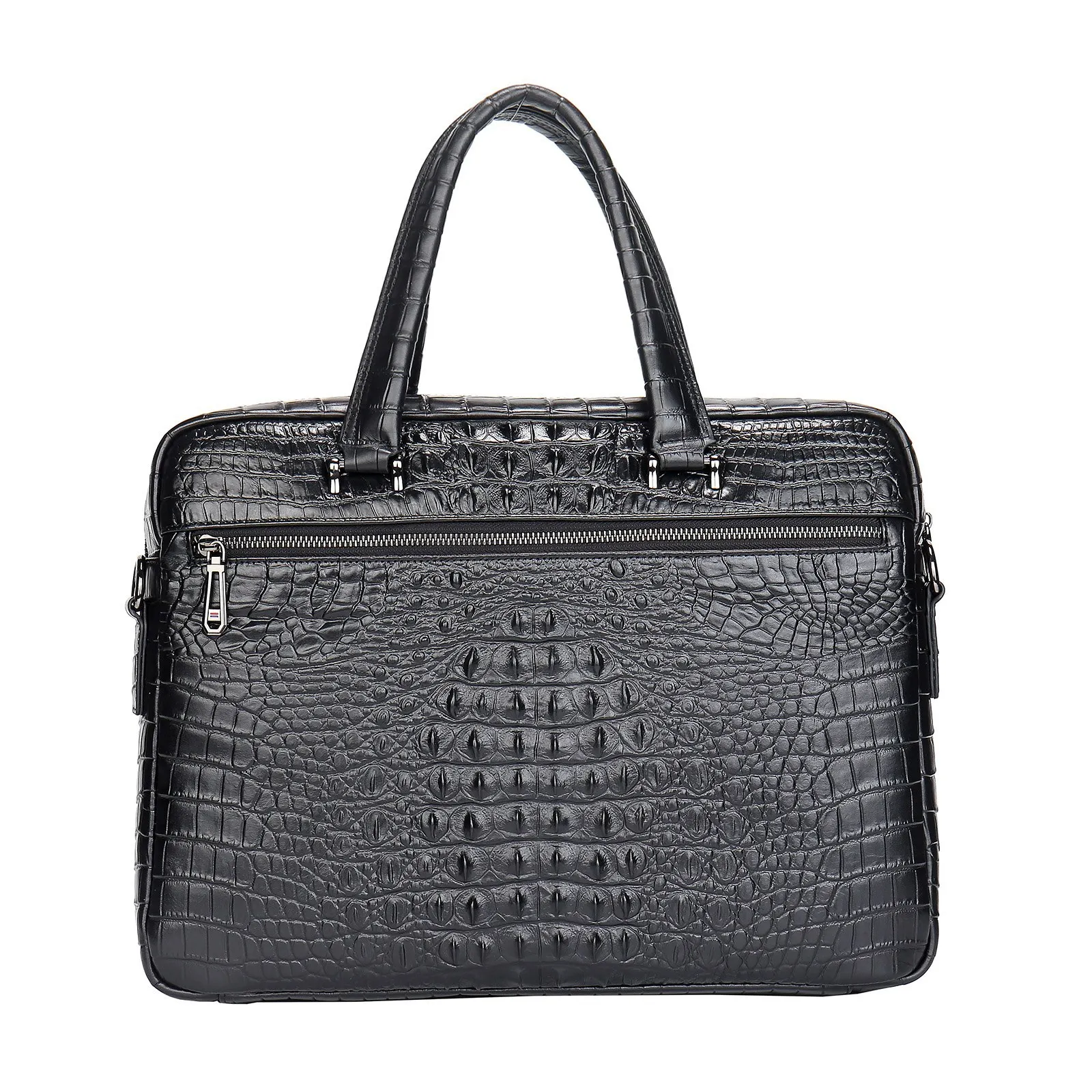 Real Cow Leather Cowhide 15.6 Inches Case Office Business Bag Black alligator crocodile Print Leather Computer Laptop Briefcases