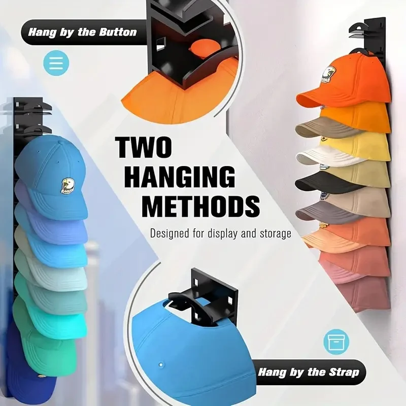 Wholesale PVC Wall Hat Baseball Cap Organizer Strong Adhesive Hold 10 Hats Hangable Rack Display Included Bag Made Plastic
