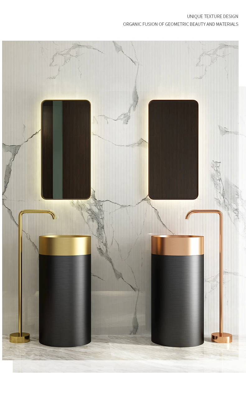 Cylindrical Dual Color Color Stainless Steel Column Basin Vanities ...
