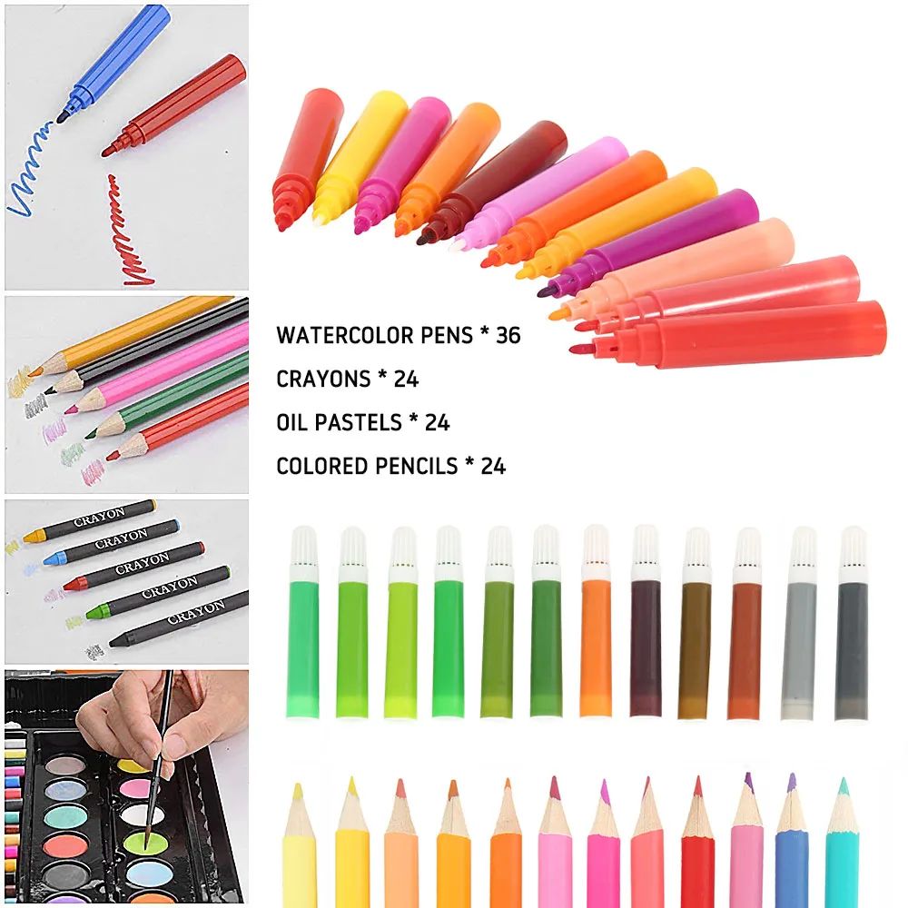 180pcs Painting Kits Oil Painting Sticks, Watercolor Pens, Crayons