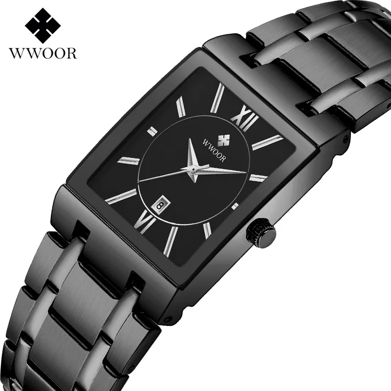  WWOOR Square Watches for Men Stainless Steel Mens