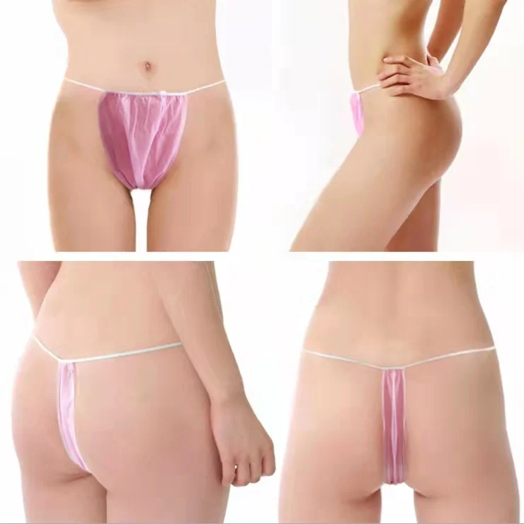 In Stock Disposable Nonwoven Sauna Bikini Set (Bra Panties Thongs) for Spa Conveniently Disposable Underwear details