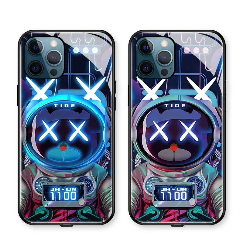 High Quality Led Cell Phone Case Led Luminous Tempered Glass Night Light Phone Bag for Iphone 12 13 Pro Max Xr