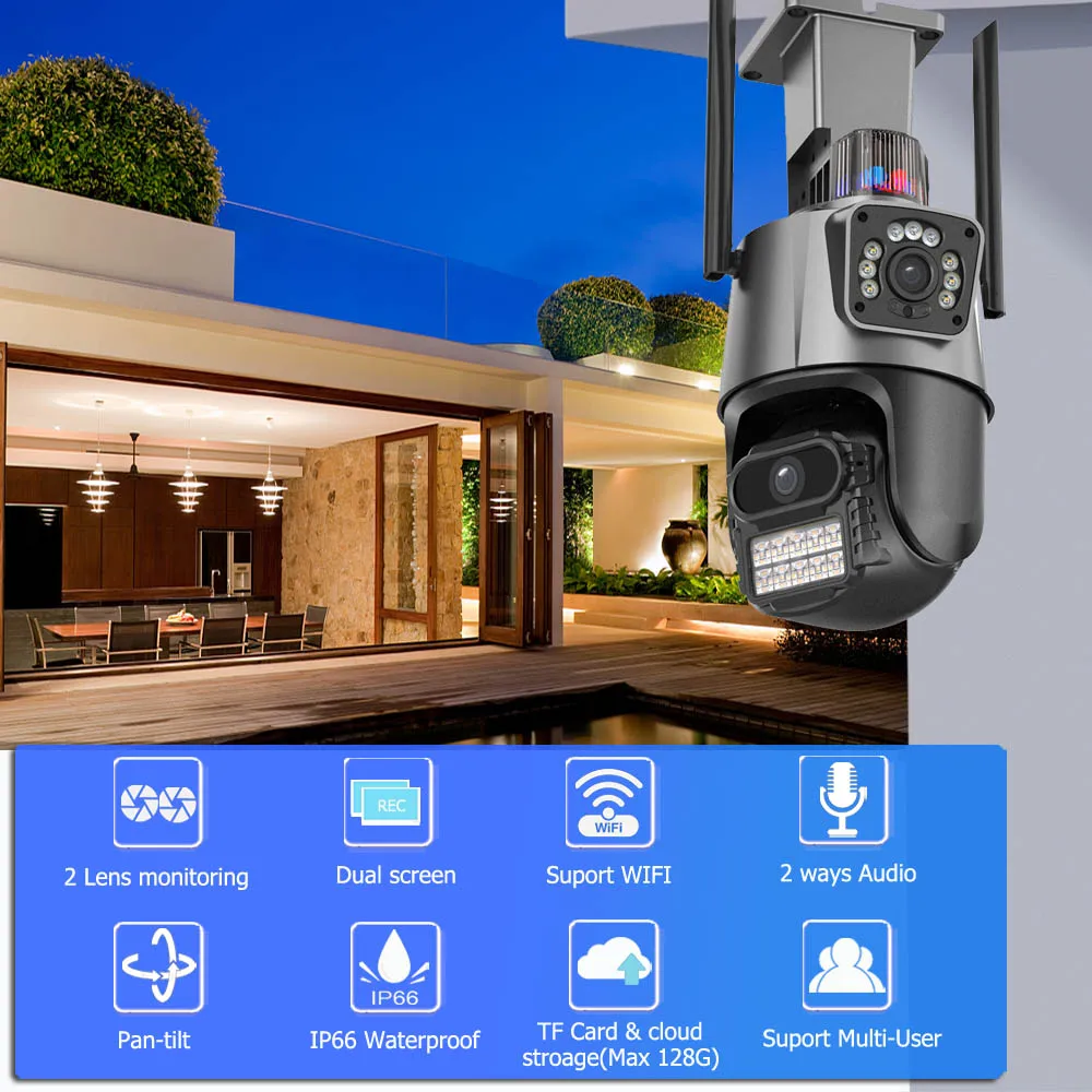 Customized Dual Lens 4K Dual Screen Wifi Ptz Auto Tracking Outdoor Security Ip Camera 6MP Icsee Surveillance Cctv Camera System
