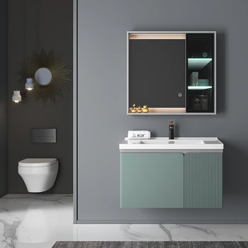 Simple style Bathroom Furniture wooden handleles two drawers double color Bathroom Vanity Cabinets