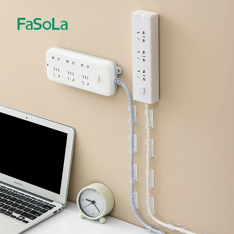 Прозрачные самоклеящиеся зажимы для кабеля FaSoLa, органайзер, держатель для проводов, шнур для управления кабелями, упаковка из 16-20 шт.