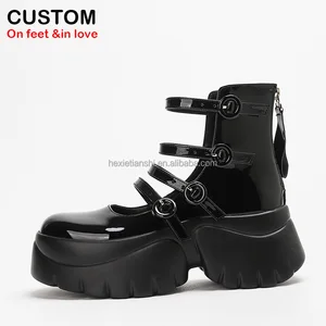 3726-1 Custom Shoes Women High Quality Black Fashionable Woman Platforms Round Toe Thick Soled Casual Shoes