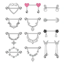 5Pair/Set 316L Steel Diamond Nipple Ring Piercing Jewelry Indian Nipple Rings Newly Design Butterfly Heart Bell Chest Ornaments
