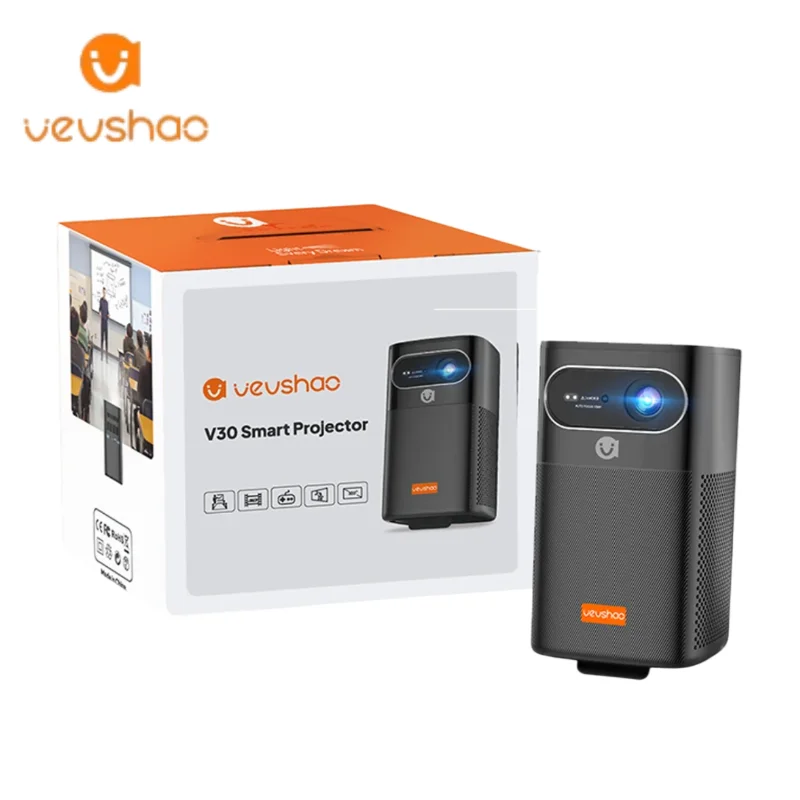 VEVSHAO V30 Camping Projector Mini 1080 Rechargeable by Power Bank Portable Android 9 400 Lumens 8000mAh Battery