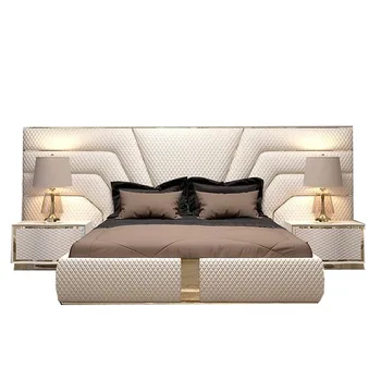 Luxury modern leather upholstered double bed frame king size latest design